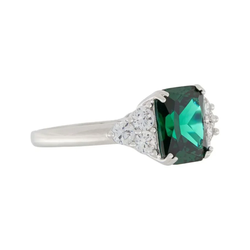 Gold Coast Platinum Plated Emerald and Cubic Zirconia Statement Ring, Size 6